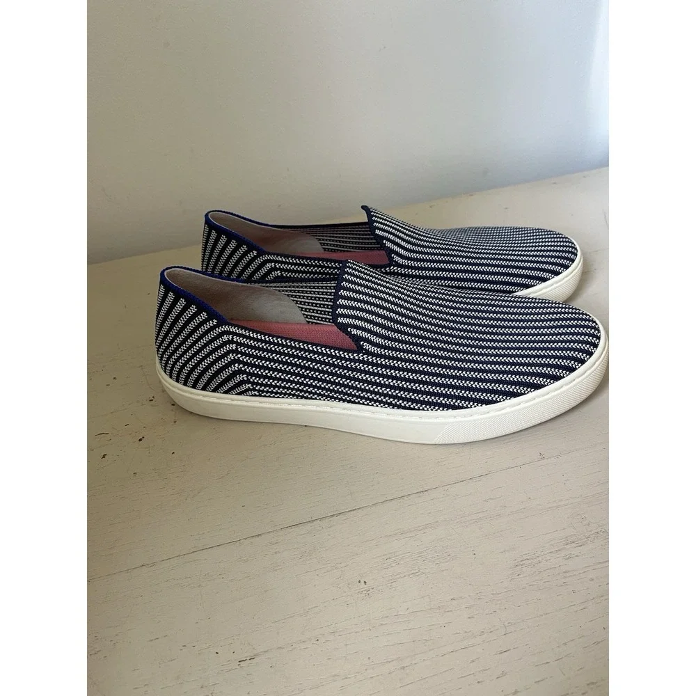 Rothy's Riviera Women's Slip-On Shoes, Size 9, Blue White Pinstripe Sneaker